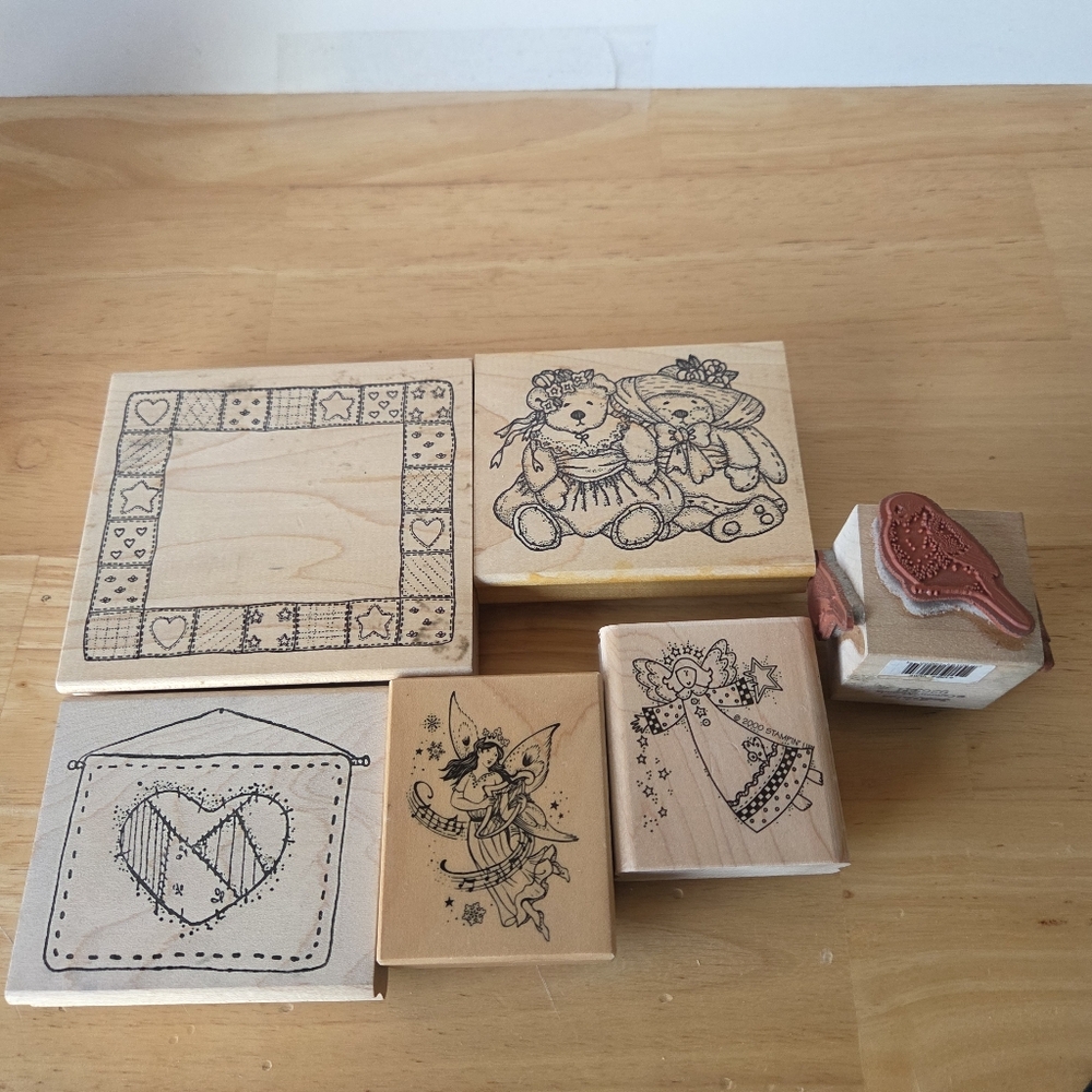 Wooden Stamp Set Of 6 Ink Stamps Scrapbooking Crafting